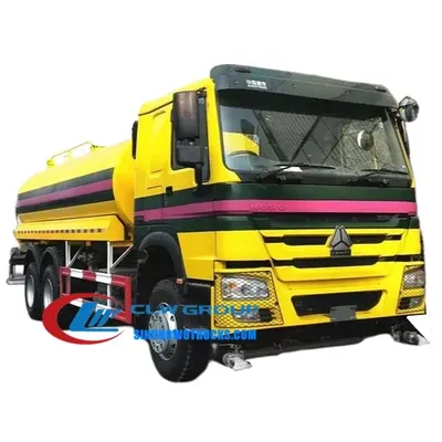 Side view of the HOWO potable water truck with front and side spray nozzles