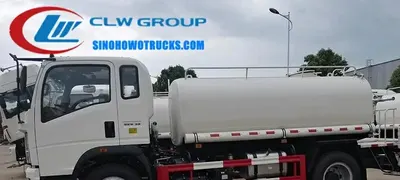 Rear view of the water tanker with high-pressure cannon and working platform