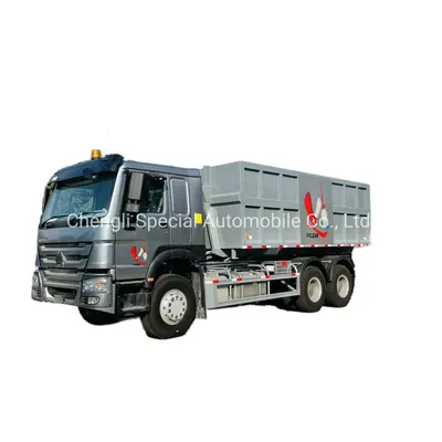 Sinotruk HOWO 20cbm hook lift garbage truck in gray with 20 cubic meter container and hydraulic lifting system