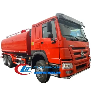 Rear view of the HOWO water tanker with high cannon and rear platform