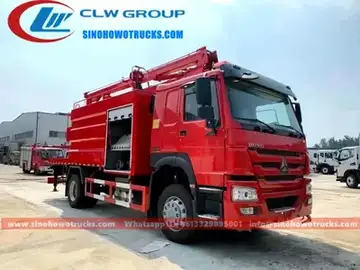 Sinotruk HOWO 20m aerial platform fire truck with extended platform and remote control monitor in operation