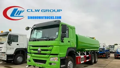 Side view of the HOWO water tanker showing front and side spray nozzles and stainless steel tank