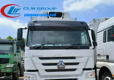 Side profile of the HOWO 25 ton freezer van with FRP+PU insulated body and 1200R20 steel tires