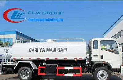 Rear view of the water truck with high-pressure cannon and rear spray system