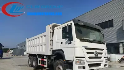 Sinotruk HOWO 25-ton dump truck in red with F-style hydraulic lift tipper body and 12.00R20 tubeless tires