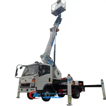 Sinotruk HOWO 28m insulated bucket truck in service with boom fully extended and insulated basket at height