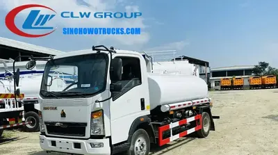 Side view of the mini water tanker truck showing the 5000L tank and rear spray system