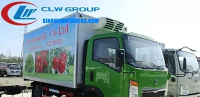 Side view of the HOWO reefer truck with FRP body panels and rear door seal