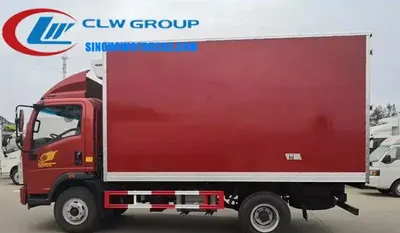 Rear view of the HOWO cold truck with refrigeration unit mounted on the top