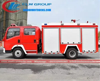 Rear view of the HOWO mini fire truck showing the pump room and control panel