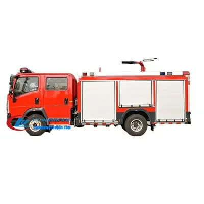 Rear view of the HOWO fire truck showing the pump room and control panel