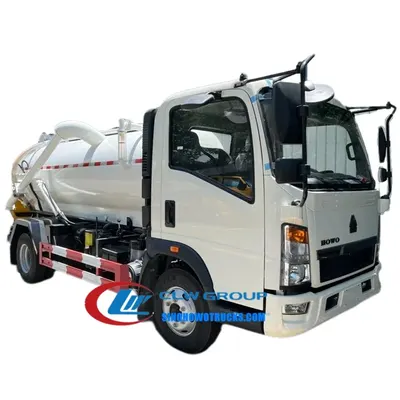 Rear view of the HOWO vacuum truck with discharge valve and hydraulic control panel
