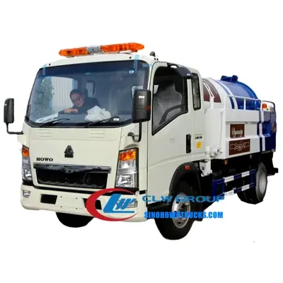 Rear view of the HOWO jet-vac truck with high-pressure pump and vacuum system mounted on the chassis