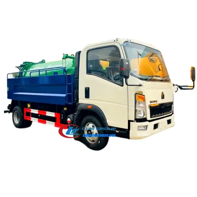 Sinotruk HOWO 4x2 small sewer jetting truck with 3 m³ tank and rear-mounted vacuum pump