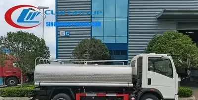 Sinotruk HOWO 5000 litre stainless steel water tanker in service with front, rear and side spray nozzles