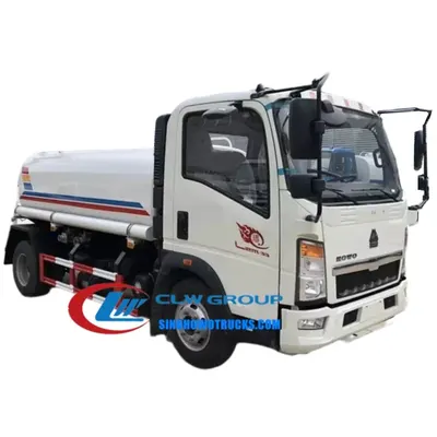 Rear view of the HOWO water truck showing the working platform, fire connector, and spray nozzles