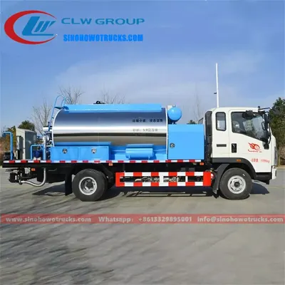 Rear view of the HOWO asphalt distributor showing spray nozzles and control panel
