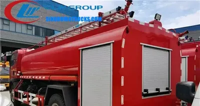 Aluminium alloy roller shutter lockers open on the side of the HOWO water tender
