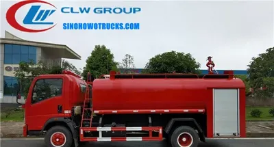Sinotruk HOWO 4x2 water pumper fire truck in fire service red with PS30 monitor mounted above the cab