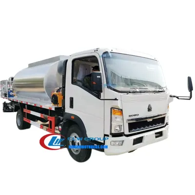 Sinotruk HOWO 4x2 bitumen distributor truck in red with asphalt tank and spray system on the rear