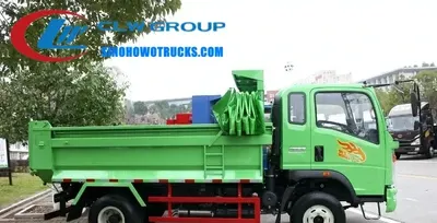 Side view of the HOWO dump truck showing the 3850 mm x 2100 mm high strength steel body and 8.25R20 tires