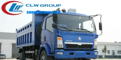 Sinotruk HOWO 8 cube dumper truck in construction site with open dump box and hydraulic cylinder in operation