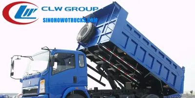 Side view of the HOWO 4x2 dumper truck showing the high strength carbon steel dump box and T-shape hydraulic cylinder