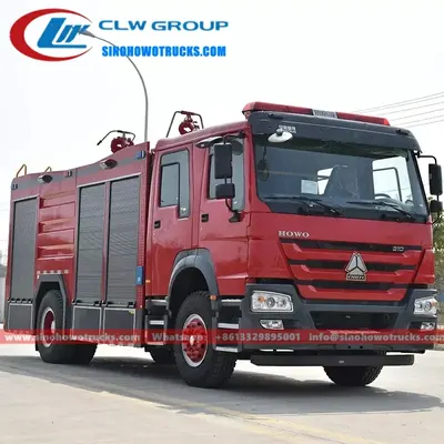 Sinotruk HOWO 4x2 dry powder foam tender fire truck in fire service red with front-mounted monitor and side equipment lockers