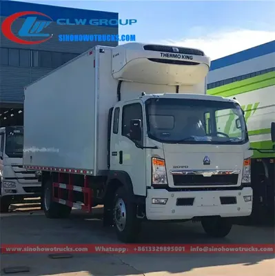 Rear view of the HOWO reefer truck showing the insulated body and loading door
