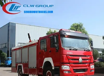 Side view of the HOWO water tender with aluminium roller shutter lockers open