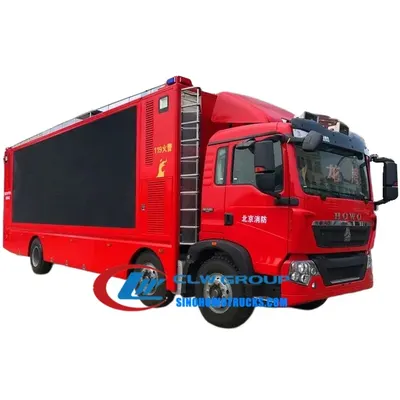 Side view of the HOWO LED advertising truck showing the 1.5 m lifting screen mechanism