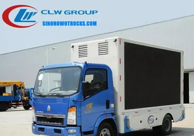 Rear view of the HOWO LED display truck with double-color scrolling marquee and audio speaker