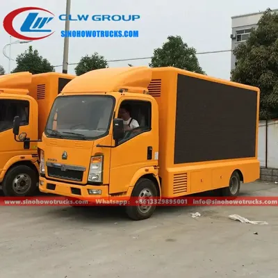 Side view of the HOWO LED billboard truck showing 1.5 metre lifting screen mechanism