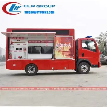 Sinotruk HOWO mini LED screen fire propaganda vehicle in white with full color outdoor display raised and active