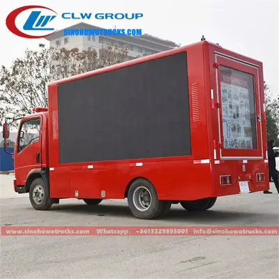 Rear view of the HOWO mini fire LED advertising truck with generator and control panel visible