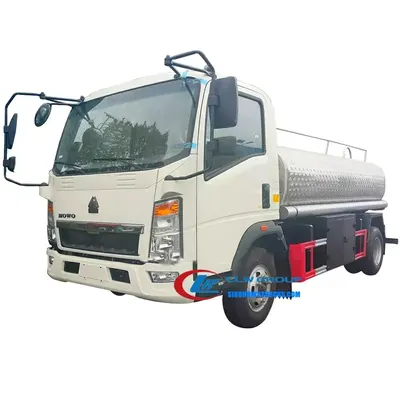 Rear view of the HOWO milk tanker with CIP cleaning system and access door