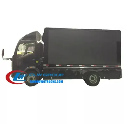 Rear view of the mobile LED display truck with double color scrolling marquee on the door