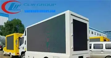 Sinotruk HOWO P3-P6 LED screen truck in urban setting with side and rear screens active
