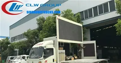 Side view of the HOWO LED advertising truck showing 1.5m lifting screen mechanism