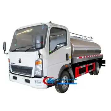 Sinotruk HOWO 5000 litre bulk milk storage tank truck in white with food-grade stainless steel tank and CIP cleaning system