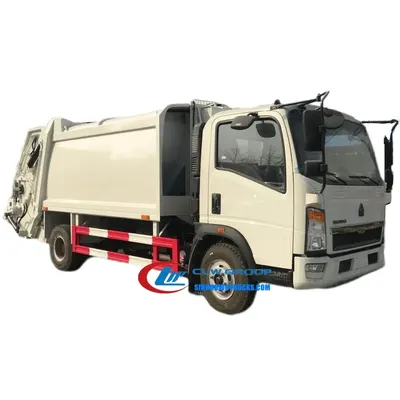 Side view of the HOWO rear load garbage truck with high-strength T420 steel body