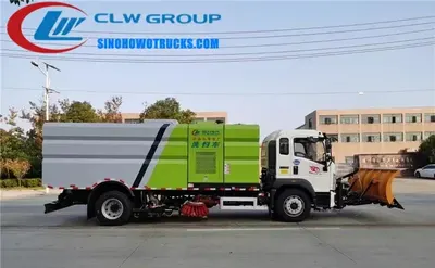 Side view of the HOWO sweeper with stainless steel dustbin and self-cleaning system in place