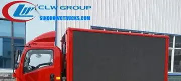 Sinotruk HOWO 4×2 video screen LED display truck in urban setting with dual-sided full-color LED screens active