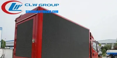 Side view of the HOWO LED advertising truck showing the 1.5 metre liftable screen for stage use