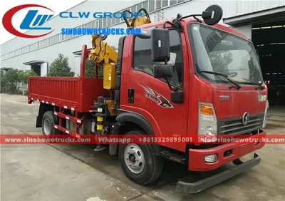 Side view of the small crane lift truck showing the cabin, boom, and hydraulic system