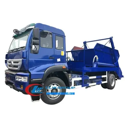 Hyva hydraulic lifting system mounted on the rear of the Sinotruk Steyr skip loader truck