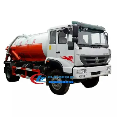 Rear view of the vacuum truck with the double Weilong pump and discharge outlet