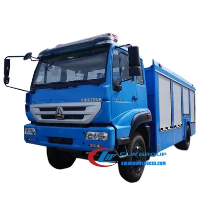 Sinotruk Steyr 8000 litre water foam fire vehicle in service colour with PS40 monitor mounted on the cab roof