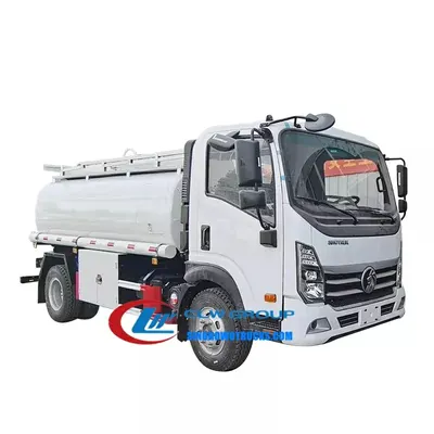 Rear view of the fuel truck with 80mm bottom discharge valve and fire extinguishers mounted