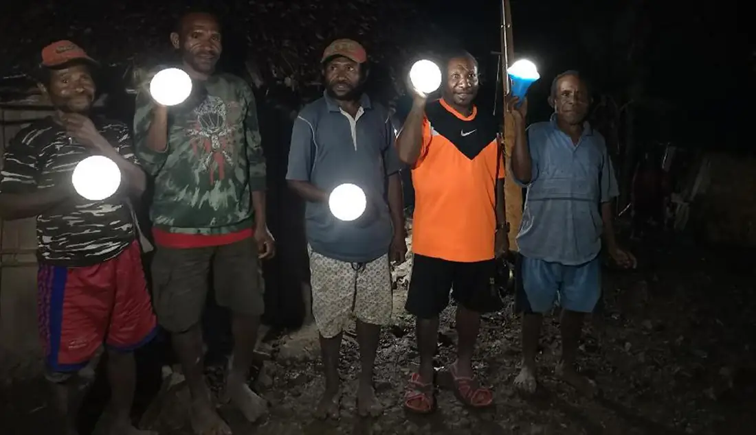 Solar lanterns in use in an off-grid community